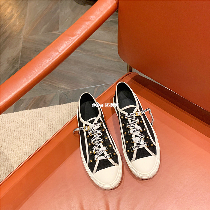 2023 Summer Breathable Thin Embroidered Canvas Shoes Women's Shoes Casual High-end White Thick-soled Summer D-home Board Shoes