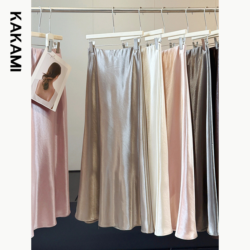 Autumn Thin Pearlescent Acetate Satin Skirt for Women, High-End and Elegant, Petite, Drapey, Slimming Fishtail Long Skirt