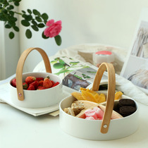 Day-style fruit pan snacks New Chinese New Year round fruit pan ceramic home wooded separating nut tray Nordic modern living room