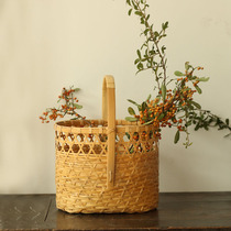 Day Style Bamboo Weaving Products Wild Dining Hand Basket Bamboo Basket Home Water Fruit Basket Shopping Flower Basket Retro Tea Room Display Containing