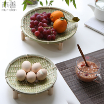 Handmade bamboo products round dustpan Household farm drying basket Blue storage basket tray drain basket Kei basket