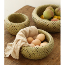 Handmade bamboo products round dustpan Household farm drying basket Blue storage basket dish drain basket Kei basket