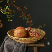 Bamboo Woven Basket Bamboo Products Bamboo Plate Fruit Saucer Dried Fruit Box Home Round Dustpan Hollowed-out Shallow Bottom Hand Dried Tea Road