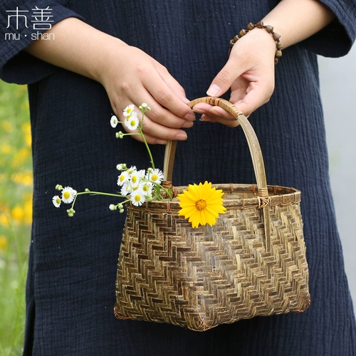 Мушан бамбук корзина бамбука продукт бамбук маленький баскетбольный баскетбольный бассейн творческая корзина для печени бамбука цветочная корзина