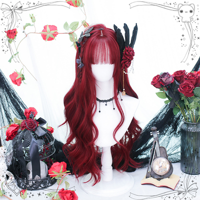 taobao agent Big guy's native wigs of Lolita curly hair full set of female simulation, natural face repair jk wine red hair 