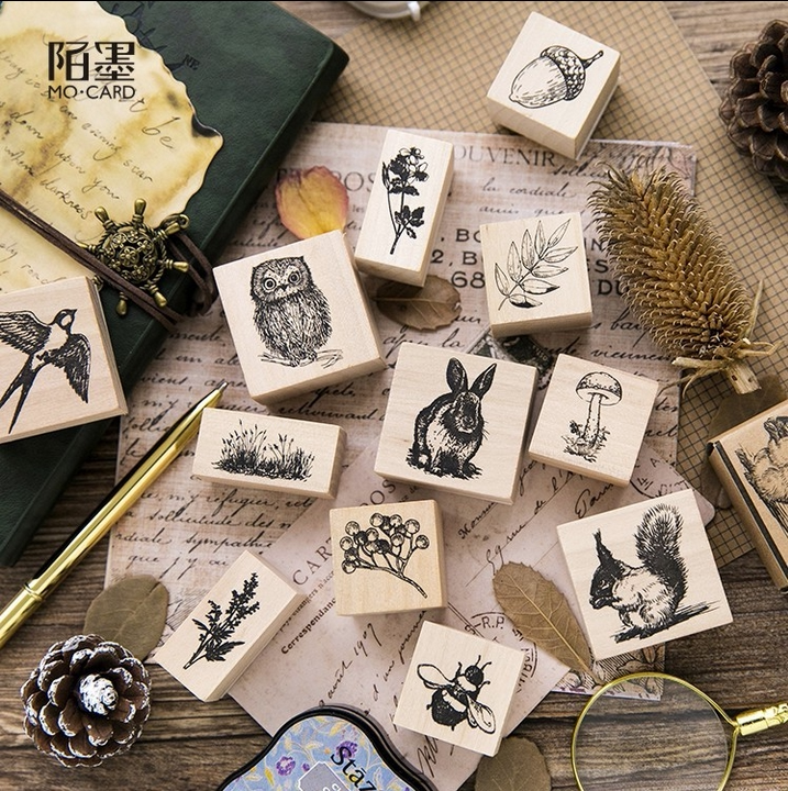Stranger ink wood seal forest story animal wood rubber Mori hand account album diary decoration DIY