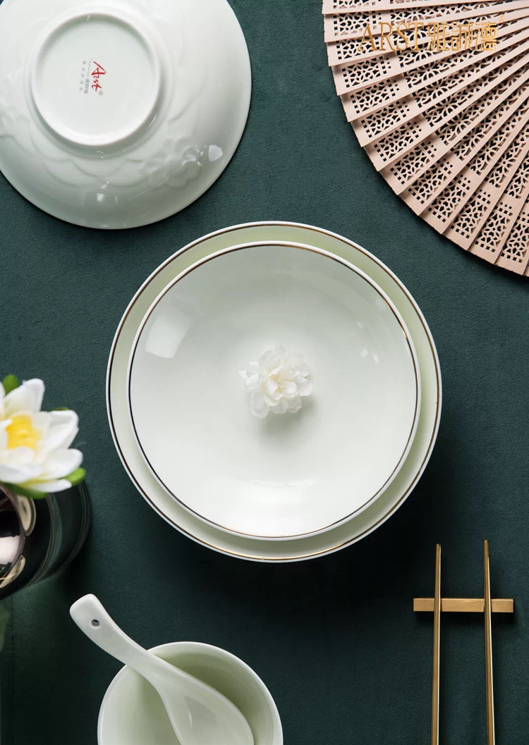 Ya cheng DE qinghe lake ladult tall foot cup noodles bowl of soup bowl square plate disc plate creative ceramic tableware tableware cuisine