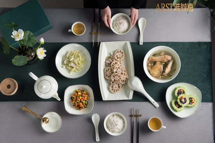 Ya cheng DE qinghe lake ladult tall foot cup noodles bowl of soup bowl square plate disc plate creative ceramic tableware tableware cuisine
