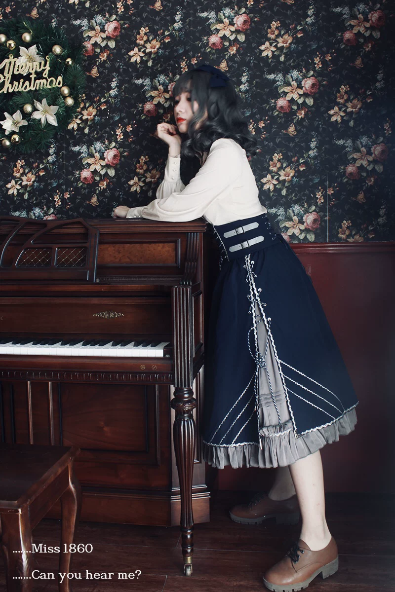 [【展示】MISS1860 开襟SK 钢骨束腰 优雅复古lolita 白英工作室]