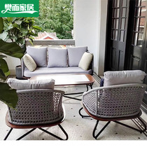 Outdoor sofa combination waterproof sunscreen balcony rattan chair pineapple lattice solid wood chair Nordic courtyard leisure rattan furniture