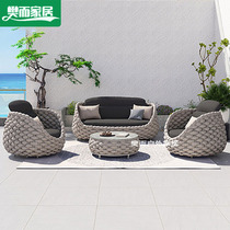 Outdoor sofa courtyard villa balcony rattan chair coffee table furniture combination open-air light room waterproof sunscreen rattan leisure