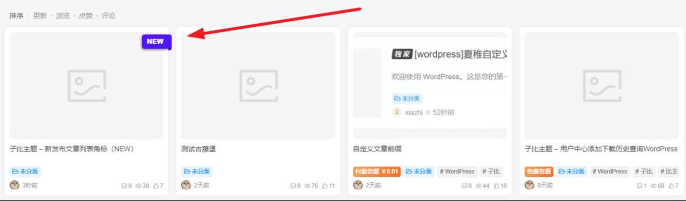 子比主题 – 新发布文章列表角标（NEW）-比子博客