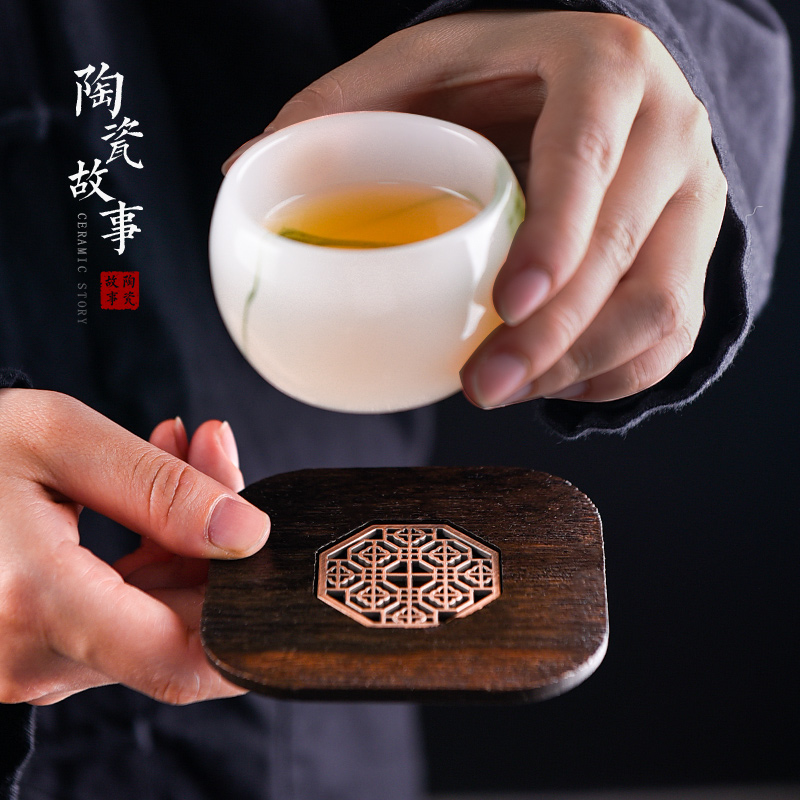 Ceramic tea cup mat story solid wooden cup insulation pad Chinese zen kung fu tea accessories cup holder