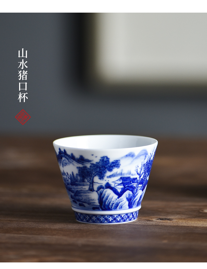 Jingdezhen ceramic story kung fu tea cups a single tea pure hand - made the master of the blue and white porcelain cup sample tea cup single CPU