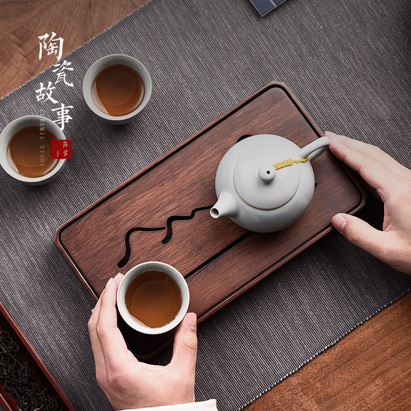 The Story of pottery and porcelain tea tray household solid wood pallet heavy bamboo dried small water type saucer tea sea small tea table