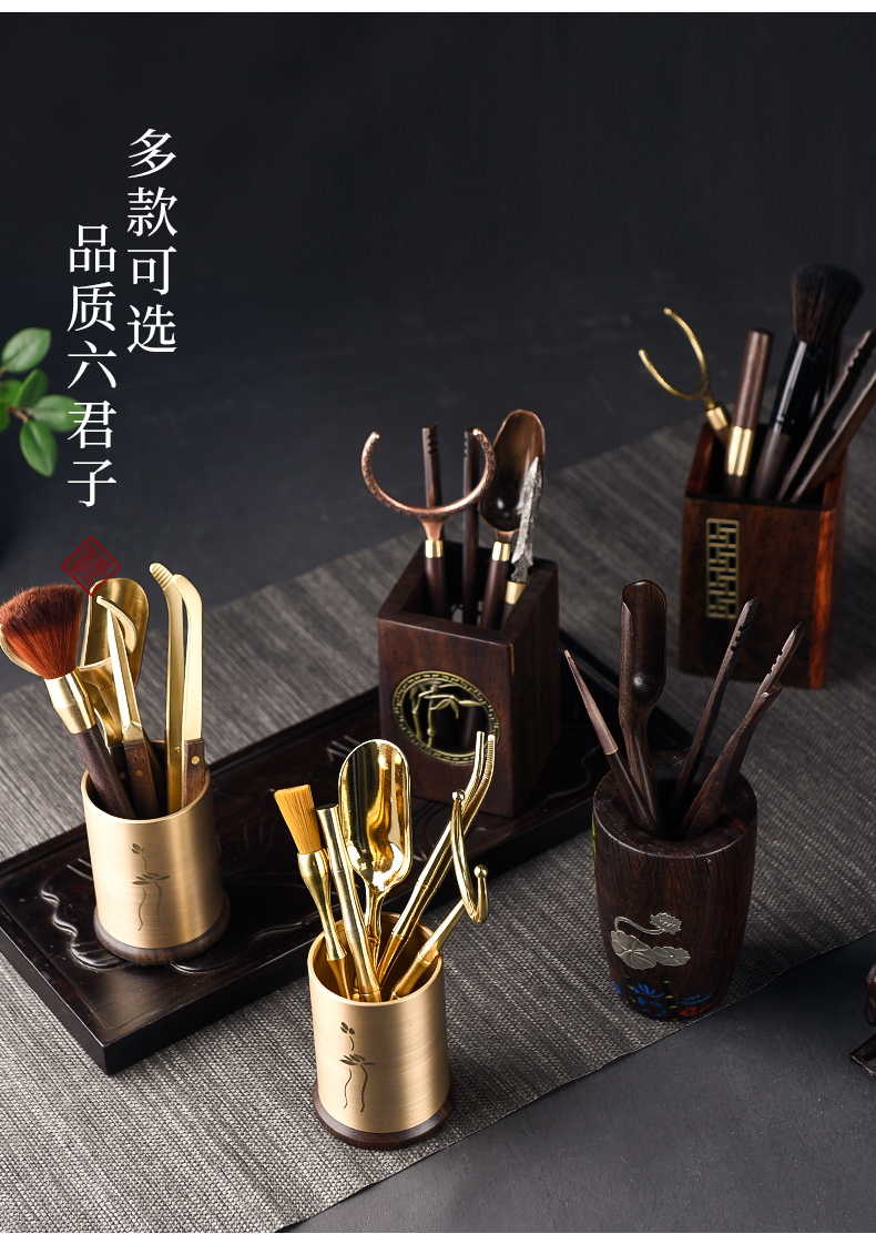 Ceramic tea story 6 gentleman suit ebony kung fu tea set of zen tea tool ChaGa knife spoon