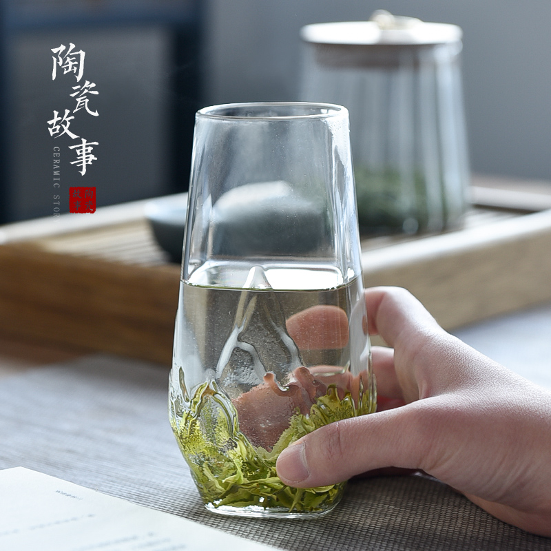 Ceramic story glass glass transparent heat mantra Japanese view mountain green tea cup home office tea drinking cups