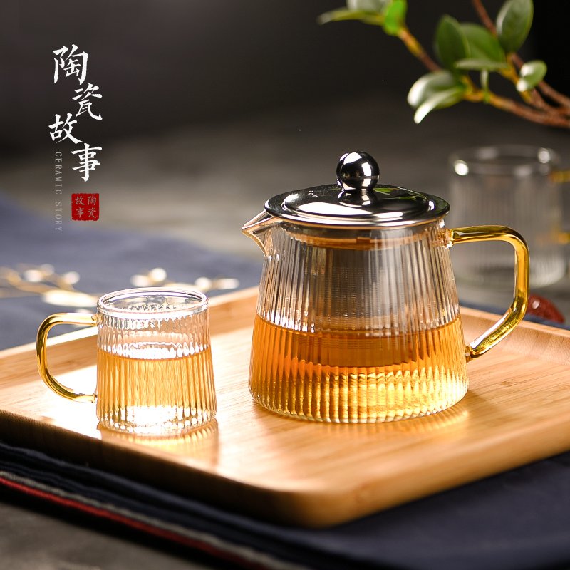 Household Japanese flower pot story glass teapot exchanger with the ceramics thickening high temperature resistant filter black tea tea set