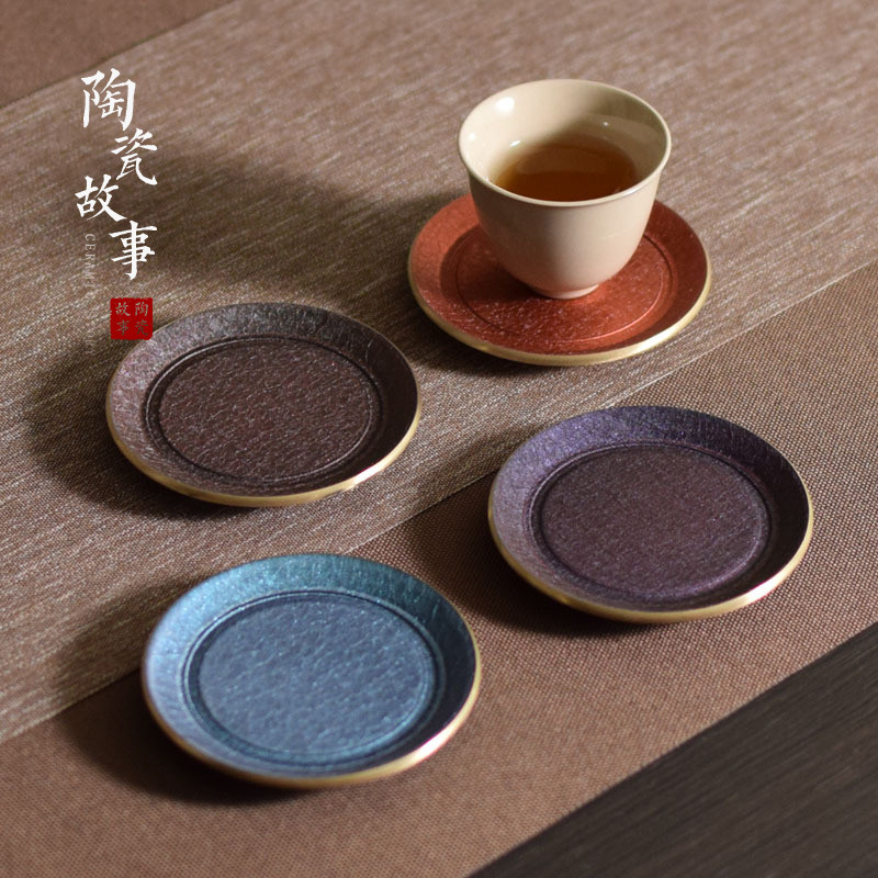 Brass color cup pad insulation pad saucer ceramic story Japanese creative kung fu tea accessories with zero