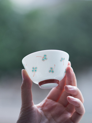 Pure hand - made ceramic story lucky grass series lid bowl of tea powder enamel manual small Pure and fresh and ceramic tea set
