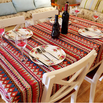 Bohemian National style stripe tablecloth fabric cotton linen table cloth tea table cloth American country tablecloth cloth cover