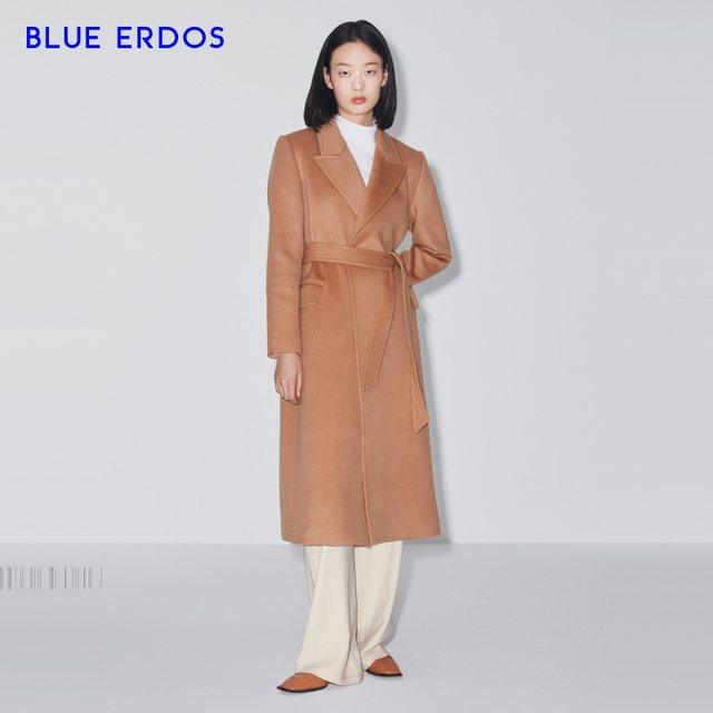 BLUEERDOS ດູໃບໄມ້ລົ່ນແລະລະດູຫນາວທີ່ສະດວກສະບາຍໃນກາງຕົວຍາວຄລາສສິກ camel lapel lace-up woolen coat wool cashmere coat
