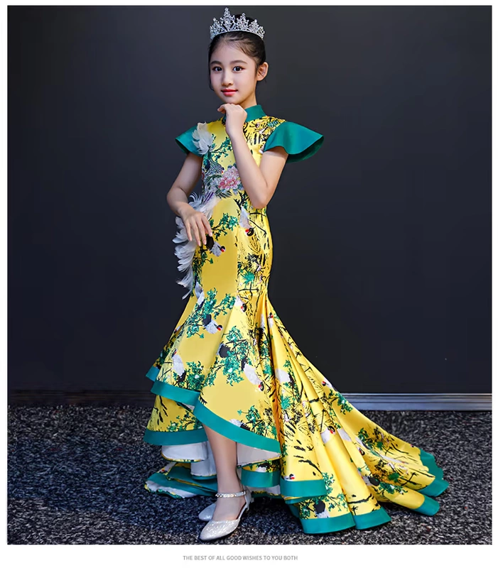 Trang phục trẻ em nữ đuôi cá công chúa váy mùa đông trẻ em mèo show retro trang phục cô gái váy dạ hội Slim bộ đồ bé trai cao cấp