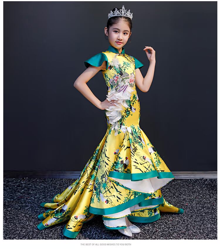Trang phục trẻ em nữ đuôi cá công chúa váy mùa đông trẻ em mèo show retro trang phục cô gái váy dạ hội Slim váy ren đẹp nhất cho bé gái