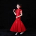 Trẻ em ăn mặc cô gái mẫu catwalk đỏ trailing dạ hội nhỏ chủ nhà phong cách Trung Quốc trang phục sân khấu mùa đông bexinhshop shop Váy trẻ em