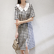 MALCENL KLON summer new urban daily literary sense contrast plaid belt lapel dress female