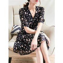 Malcenl klon Elegant and graceful style French floral daisy V-neck short-sleeved lace-up waist versatile thin