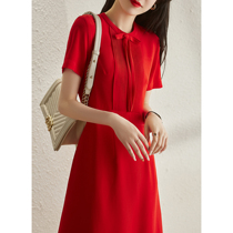 2021 summer new light luxury age-reducing waist thin organ pleated acetic acid round neck short-sleeved dress women