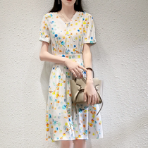 MALCENL KLON 2021 summer new 5-inch white jade buckle color wave point waist dress female