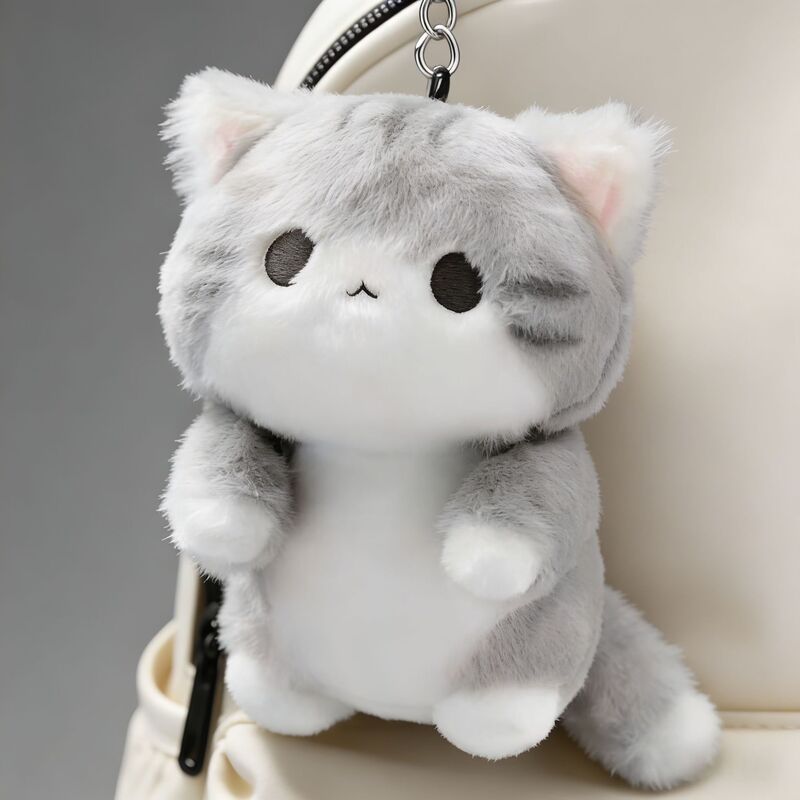 Cute and Soft Plush Cat Keychain Backpack Pendant Healing-Style Toy Adorable Gray and White Kitten Cute and Soft Plush Cat Keychain Backpack Pendant Healing-Style Toy Adorable Gray and White Kitten