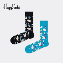 HappySocks Tide brand couples socks cartoon white pigeon mens large size cotton socks fashion womens socks spring and autumn cute