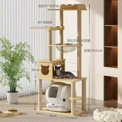 Pure Solid Wood Cat Climbing Frame Cat Nest Enlarge Cat Litter Basin Cat Scratch Board Integrated All Year Round Neutral Cat Toy Space Capsule Hammock