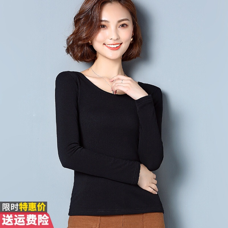 Low-Neck Fleece-Lined Thickened Mesh Base Shirt for Women, Autumn and Winter Black Sheer Top, Fashionable and Stylish Inner Layer, Warm Mother's Top Low-Neck Fleece-Lined Thickened Mesh Base Shirt for Women, Autumn and Winter Black Sheer Top, Fashionable and Stylish Inner Layer, Warm Mother's Top