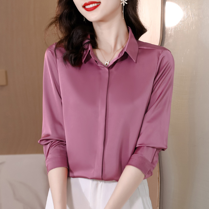 High-End Satin Shirt for Women, Long-Sleeved, Spring and Autumn, Wrinkle-Resistant, No-Iron, Women's Shirt, Middle-Aged Mother's Professional Formal Top