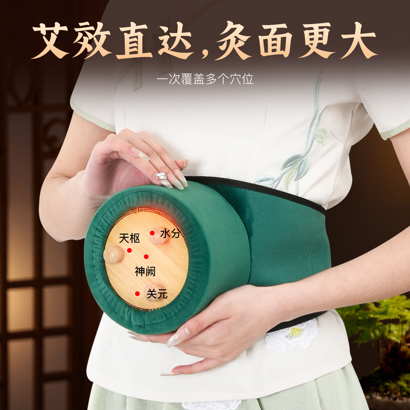 Wooden Moxa Box Moxibustion Jar Full Body Warming Tool with 54 Moxa Sticks for Home Waist and Belly Use in use