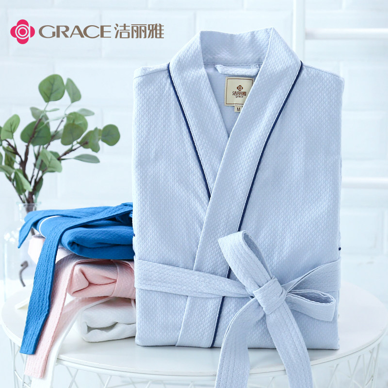 Jielia Hotel bathrobe cotton men and women towel bathrobe water absorbent quick-drying waffle robe autumn long medium thick