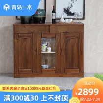 Qingdao Yimu modern Chinese catering table Full solid wood dining side cabinet Wine cabinet Restaurant locker Bowl and dish storage cabinet