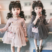 Girls spring and autumn dresses Yangqi 2021 new 1 a 3-5-year-old female baby Korean version of the princess skirt mesh skirt