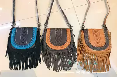 United States imported Montana West western denim tassel bag cowhide waist satchel oblique back dual-use bag
