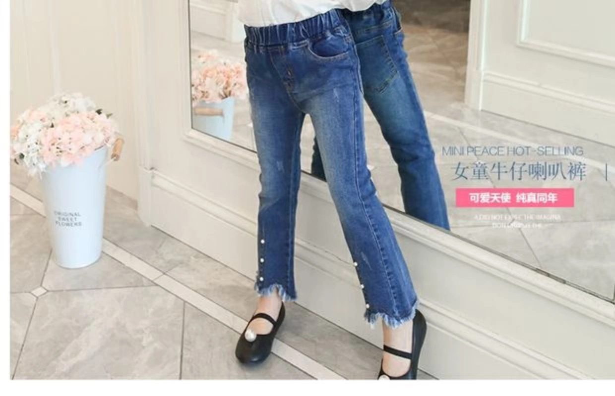 Quần jeans nữ mùa xuân và quần mùa thu trẻ em 6 tuổi 7 Phiên bản Hàn Quốc mùa thu 8 trẻ em kéo dài quần kèn