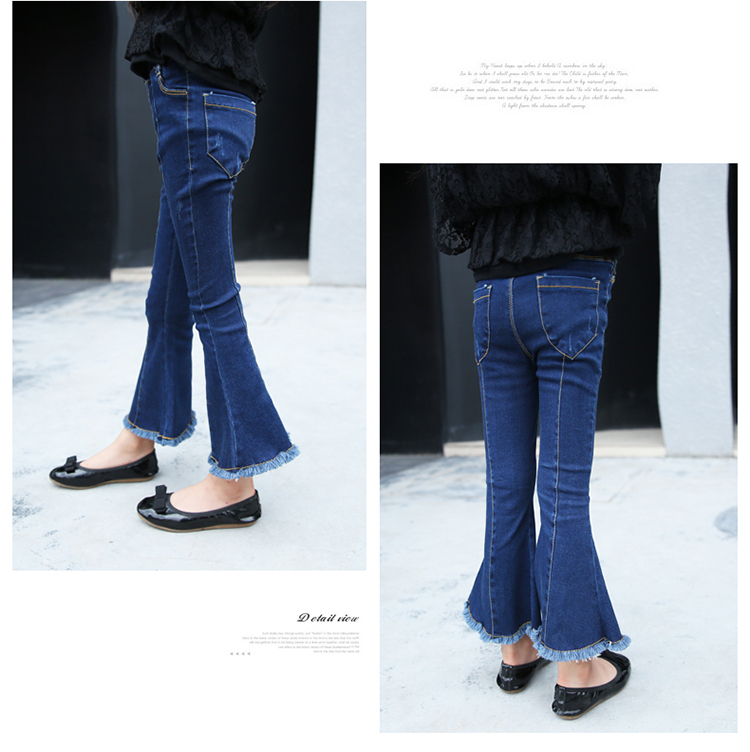 Quần denim ống loe mùa xuân và mùa thu 9 Phiên bản Hàn Quốc đại dương 10 tuổi 7 trẻ em mùa thu Slim 6 quần trẻ em 8 quần jean ống rộng bé gái xuân hè