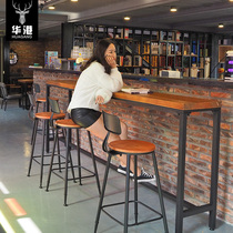  Household solid wood bar table Simple wall long high-legged table Retro milk tea shop small bar table Cafe table