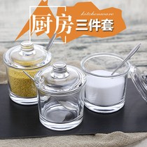 Kitchen ceramic seasoning box Household seasoning bottles and cans Three-piece suit Pepper salt tank Seasoning tank with lid seasoning tank