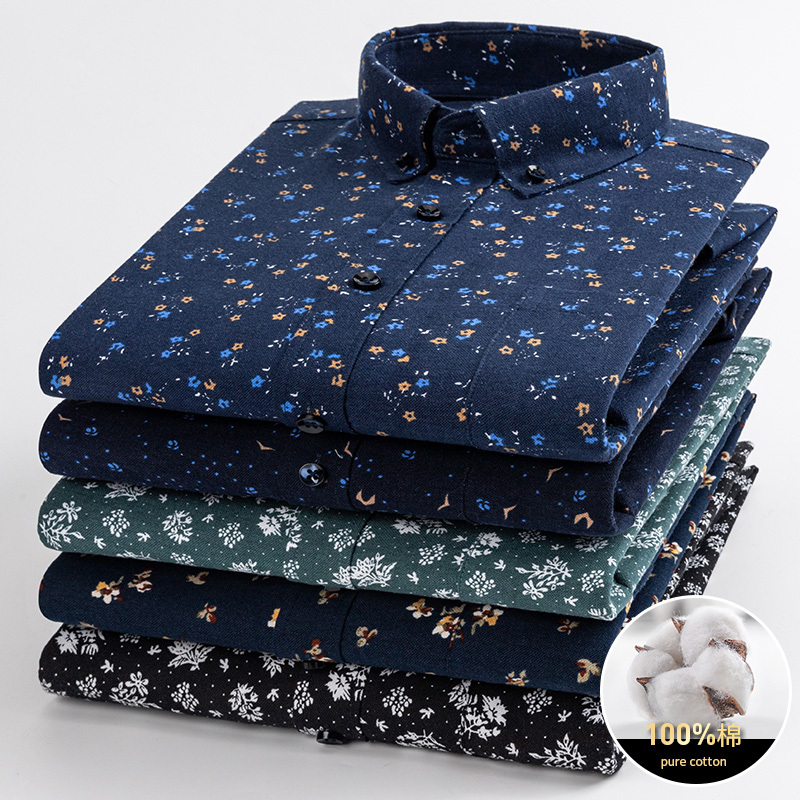 Paul Pure Cotton Floral Shirt Long-Sleeved Men's Casual Plus Size Trendy Printed Cotton Oxford Shirt Paul Pure Cotton Floral Shirt Long-Sleeved Men's Casual Plus Size Trendy Printed Cotton Oxford Shirt