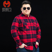 Large plus fat mens large size shirt long sleeve fat fat man business casual mens spring and autumn plaid shirt