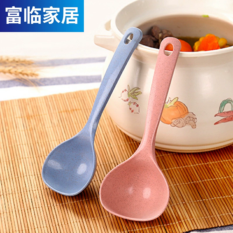 Qiaojujia rơm rạ súp thìa gia đình cầm tay dài cháo nhà bếp đồ dùng nhà bếp bằng nhựa dày - Phòng bếp